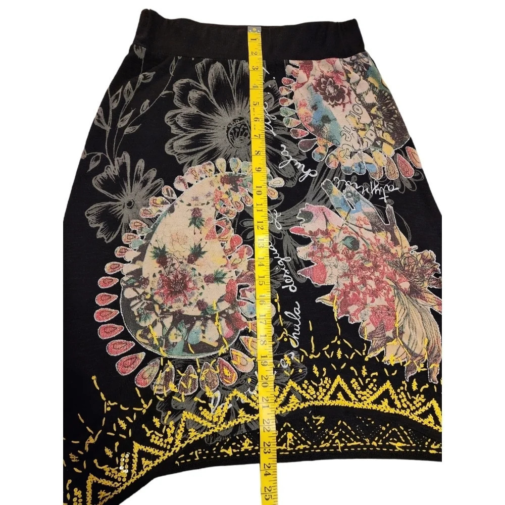 Desigual Skirt Small Black Floral A Line Stretch Embellished Artsy Fal Aurora - Picture 6 of 12